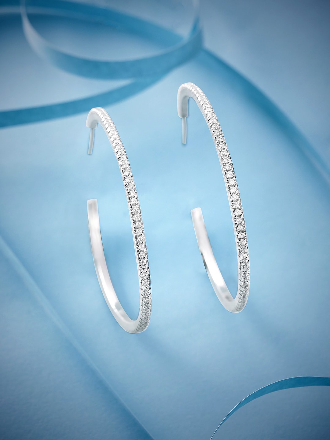 

Rubans Silver 925 Sterling Silver Rhodium Plated Circular Half Hoop Earrings