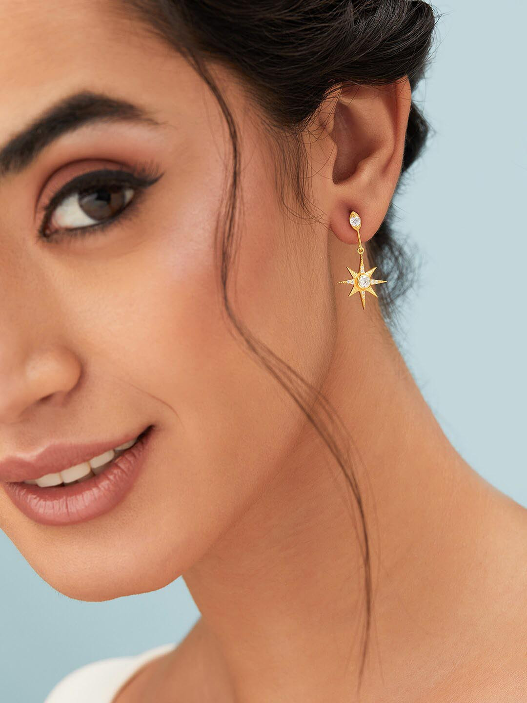 

Rubans Silver 925 Sterling Silver Gold Plated Star Shaped Drop Earrings