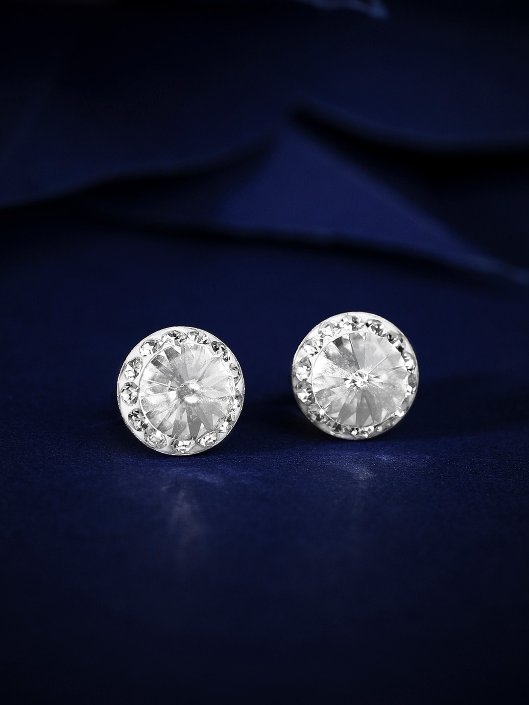 

Rubans Silver Rhodium-Plated Circular Studs Rhodium -Plated Earrings