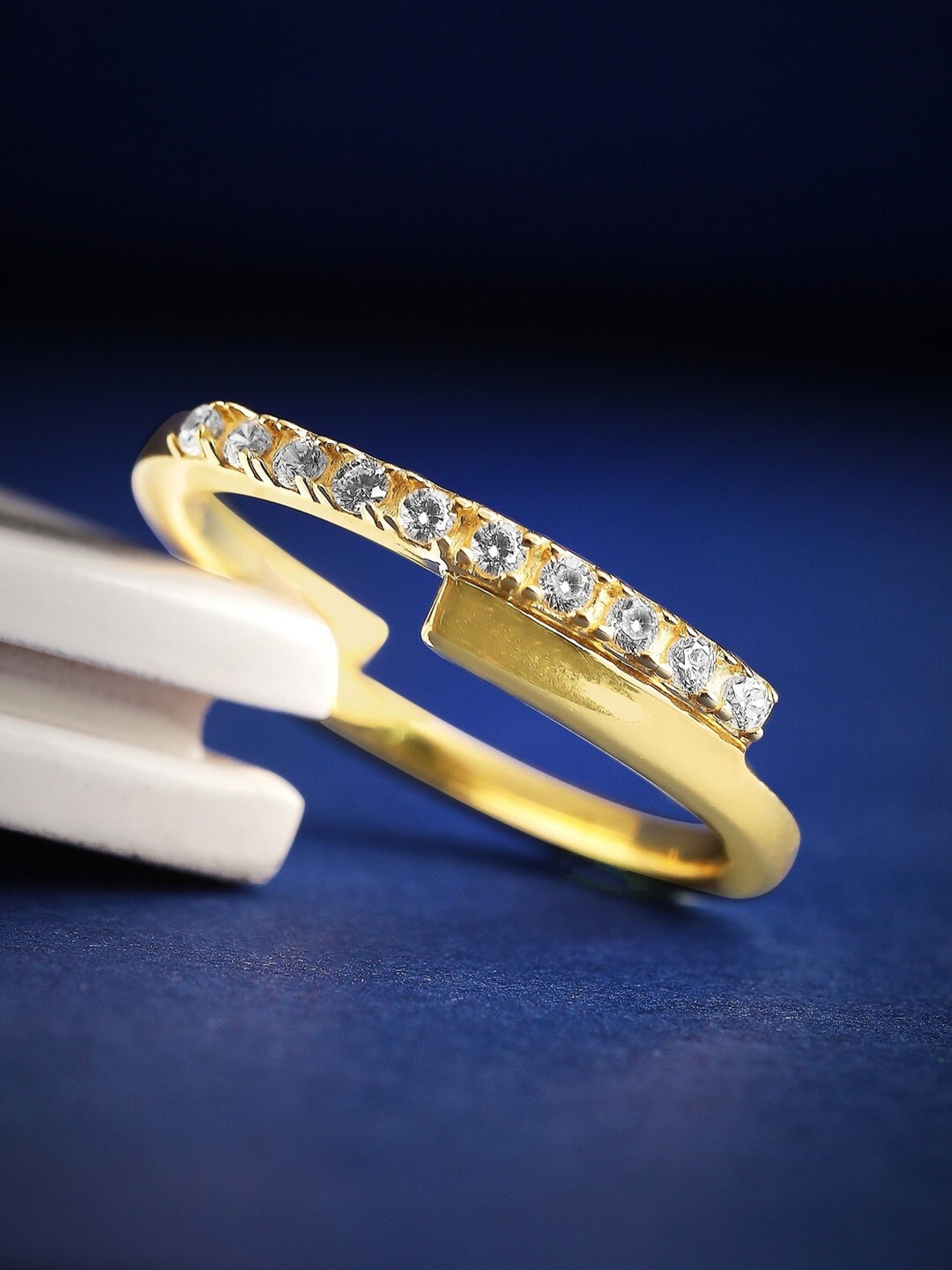 

Rubans Silver 92.5 sterling Silver Gold-Plated Cubic Zirconia-Studded Finger Ring