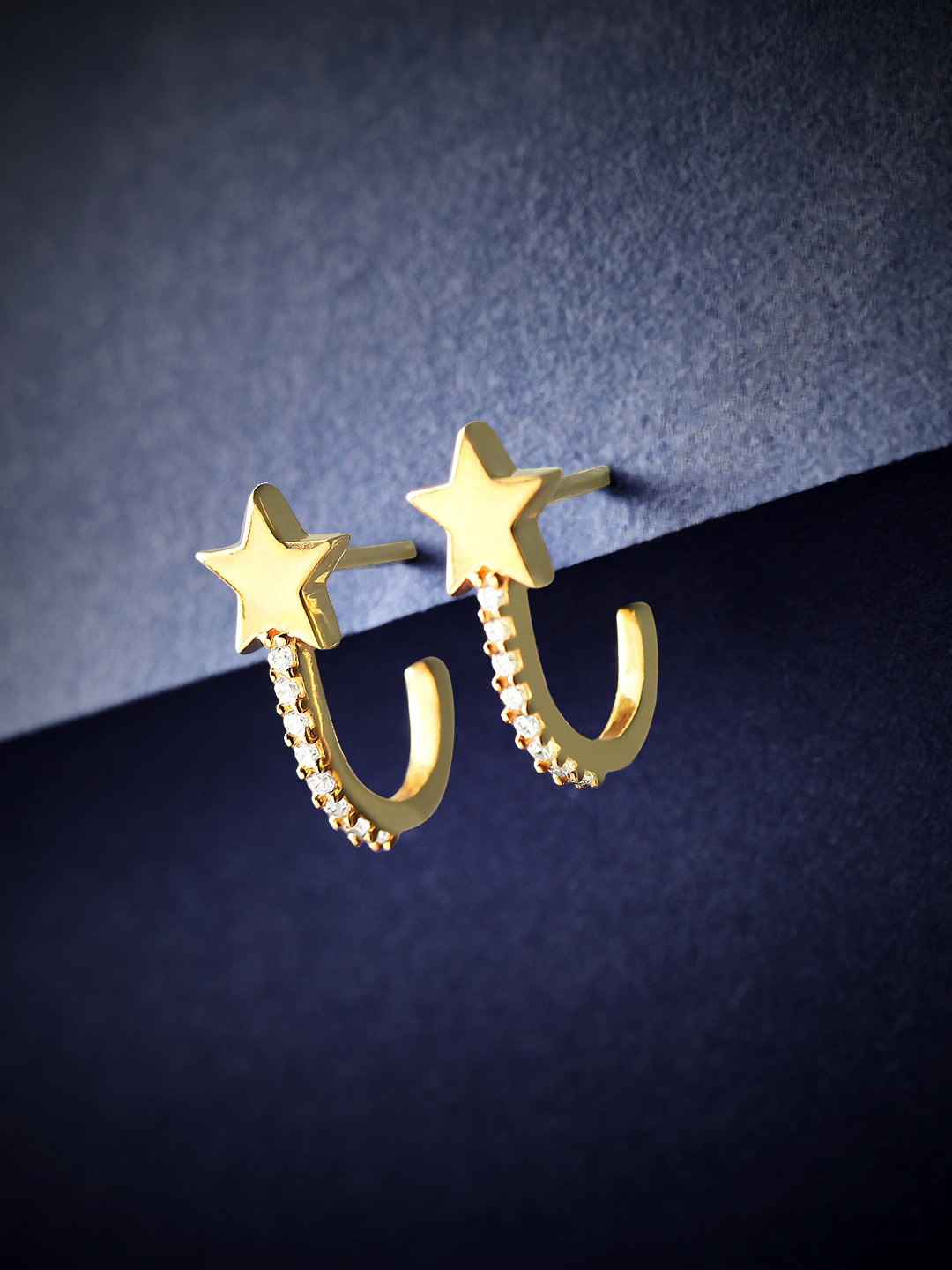 

Rubans Silver Gold-Plated Star Shaped Half Hoop Earrings