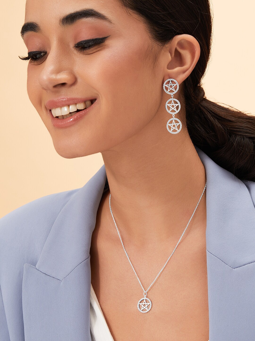 

Rubans Silver 925 Sterling Silver Rhodium-Plated Jewellery Set