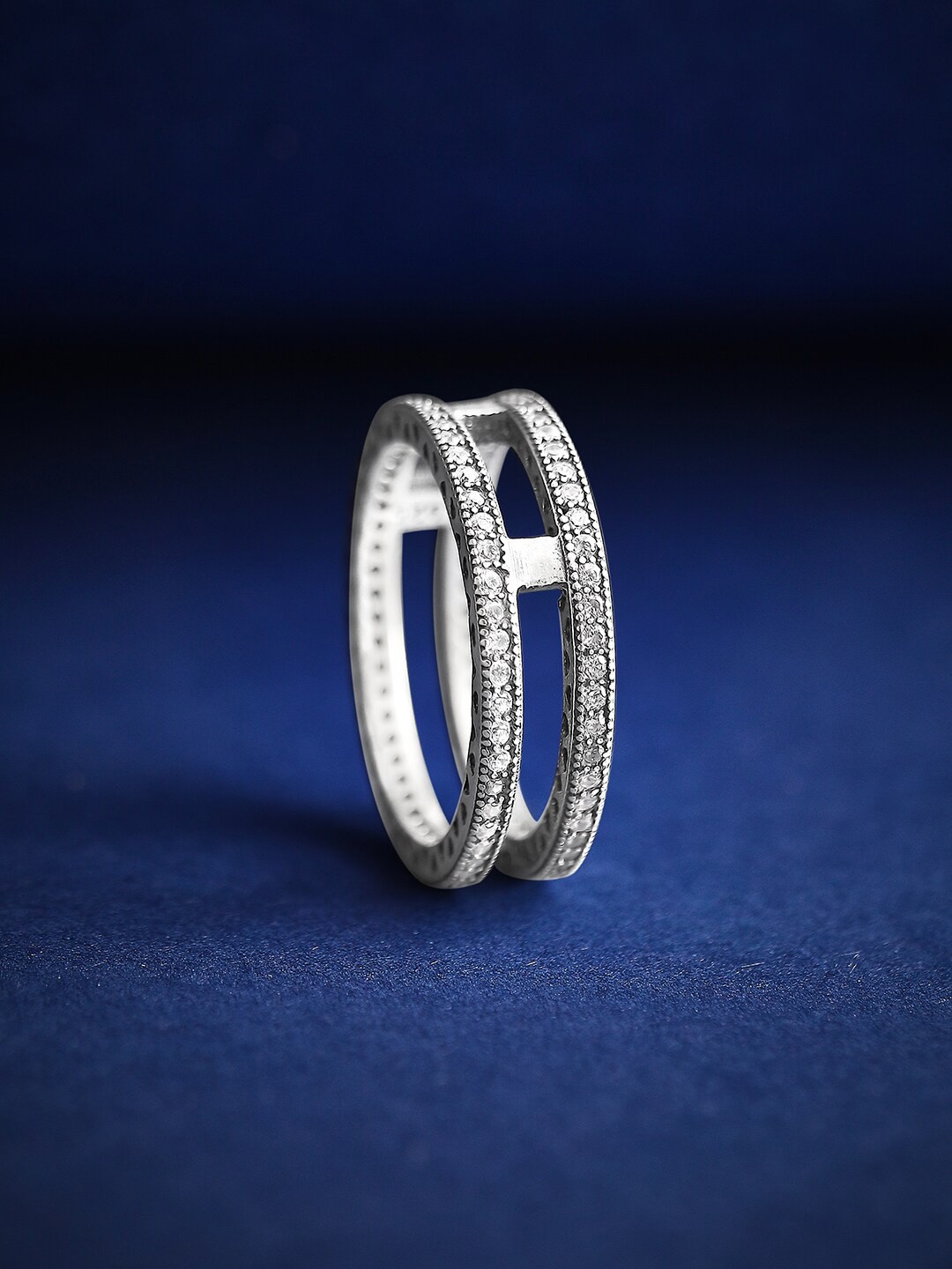 

Rubans Silver 92.5 Sterling Silver Rhodium-Plated CZ-Studded Finger Ring