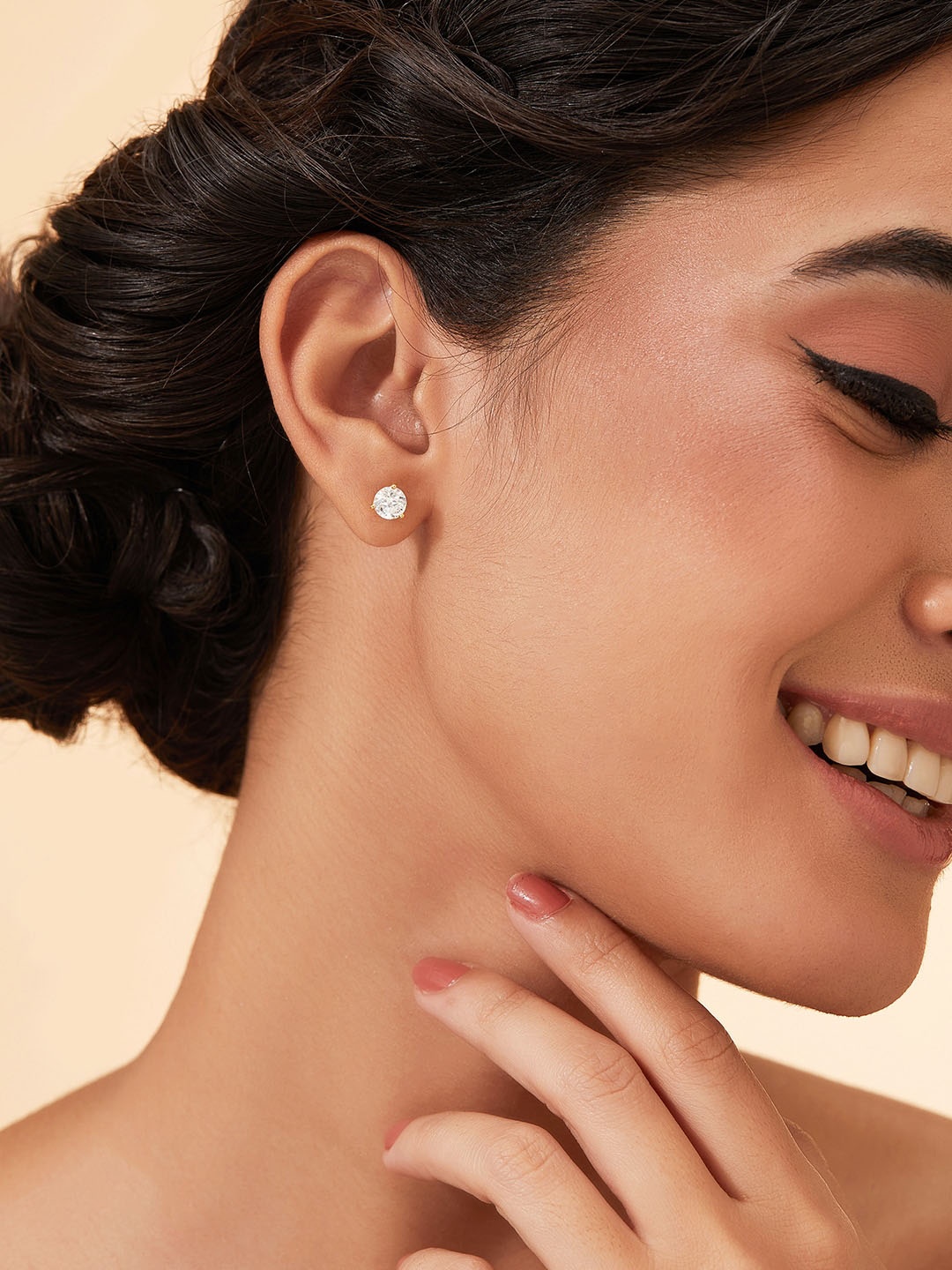 

Rubans Silver 925 Sterling Silver & Gold-Plated Zirconia Circular Studs Earrings, White