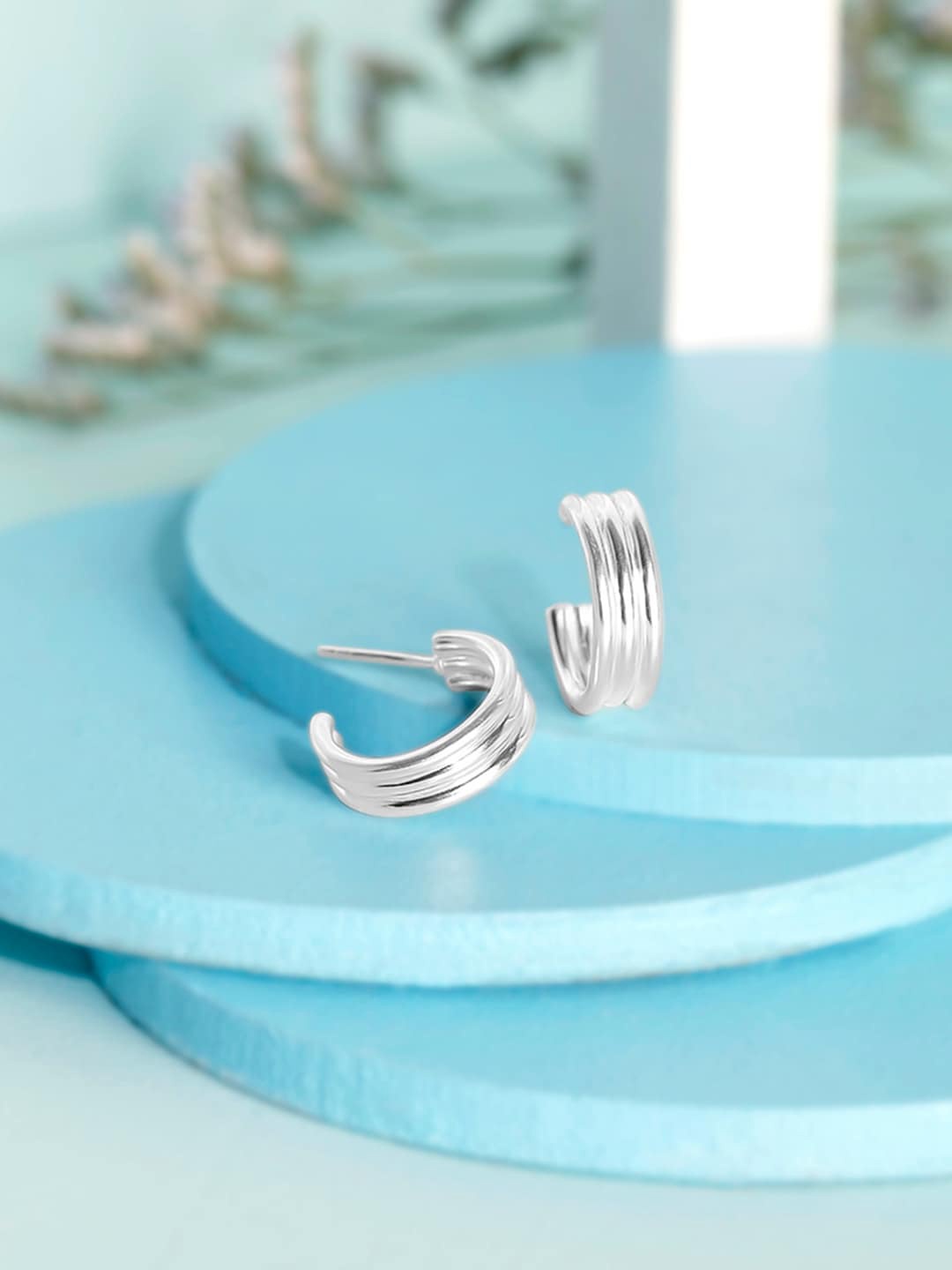 

Rubans Silver Rhodium-Plated Circular Hoop Earrings