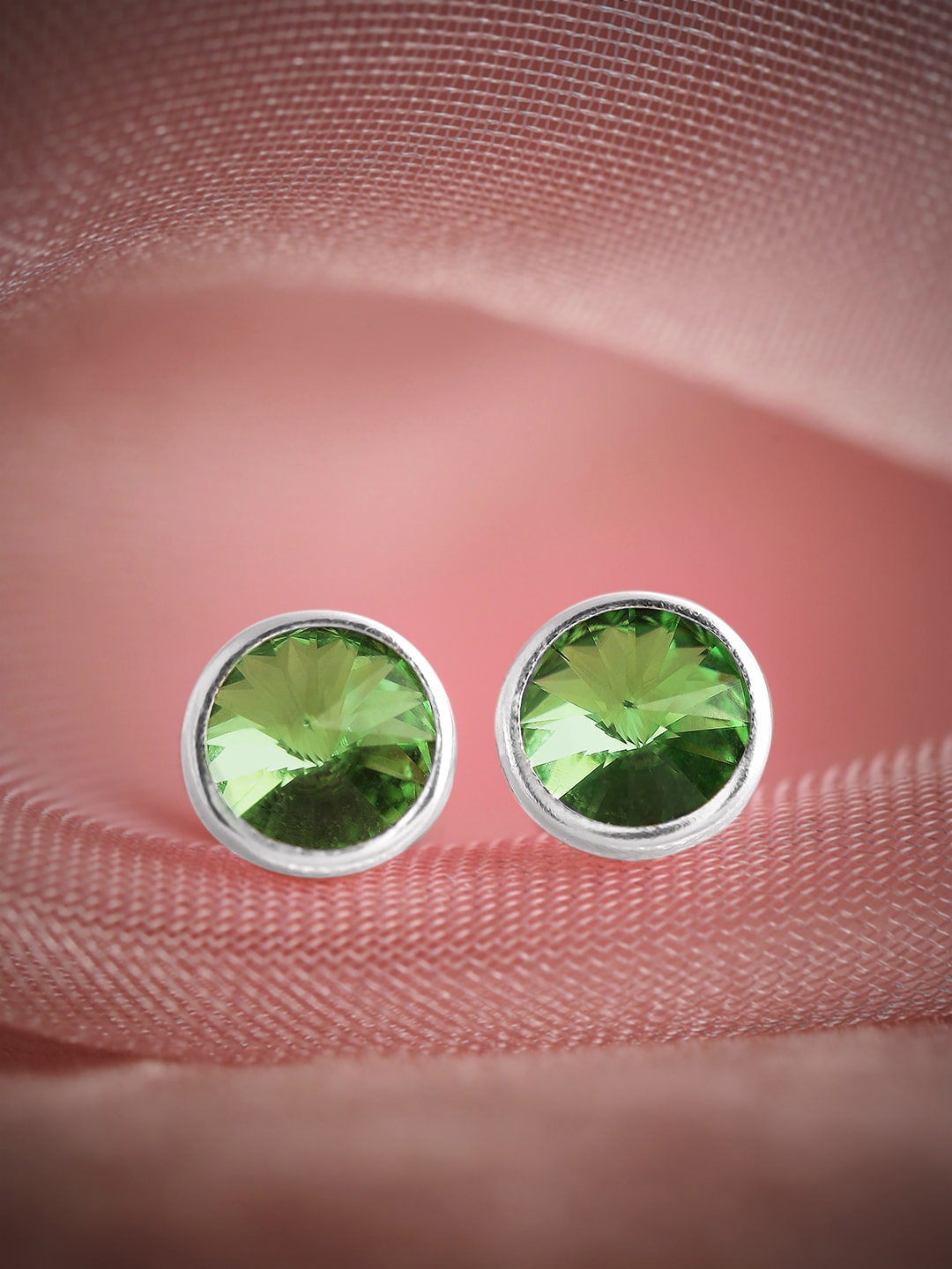 

Rubans Silver 925 Sterling Silver & Rhodium-Plated Circular Studs Earrings, Green