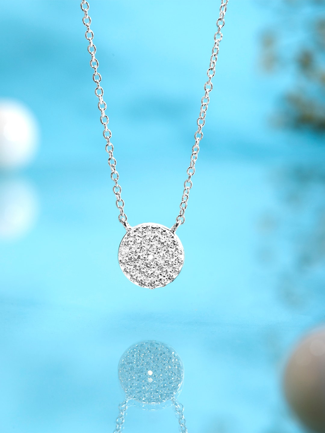 

Rubans Silver Sterling Silver Rhodium-Plated The Classic Zirconia Pendant Necklace.