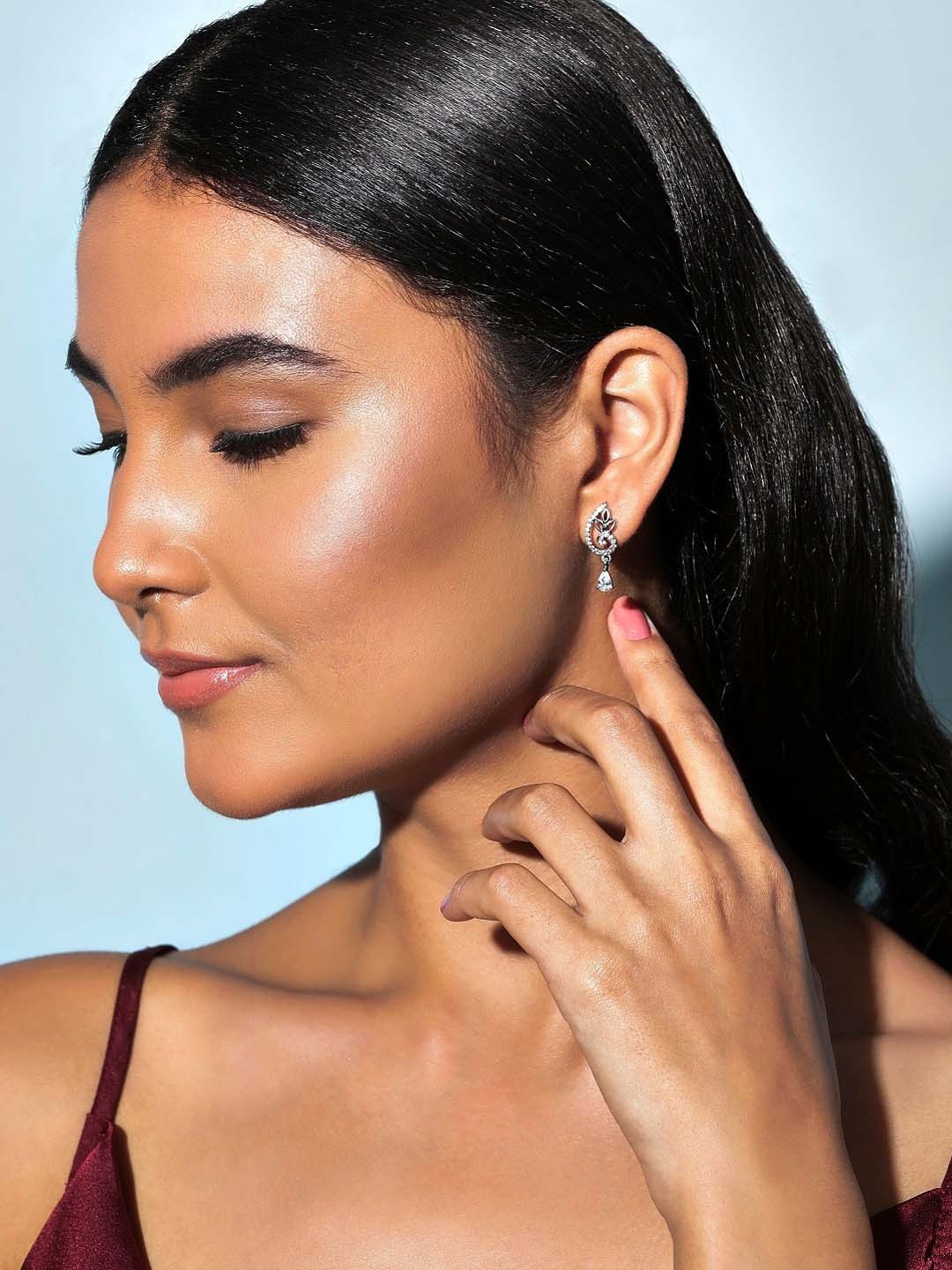 

Rubans Silver Rhodium-Plated Classic Drop Earrings
