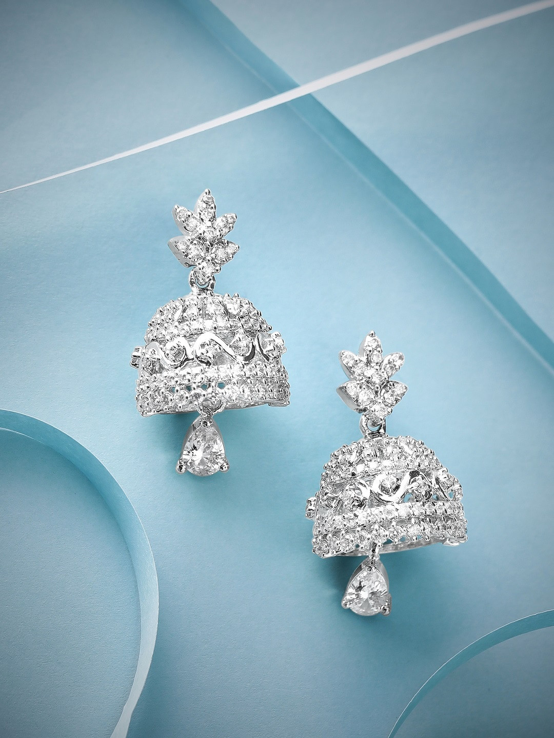 

Rubans Silver 925 Sterling Silver Rhodium Plated Dome Shaped Jhumkas Earrings