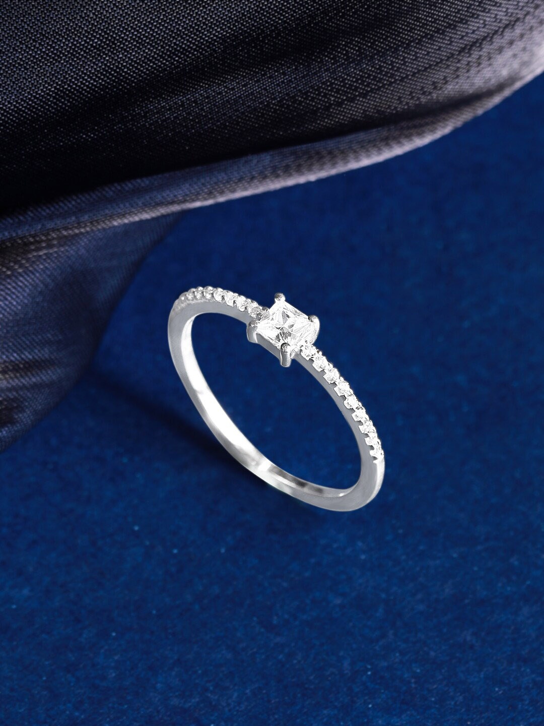 

Rubans Silver 92.5 Sterling Silver Rhodium-Plated CZ-Studded Finger Ring