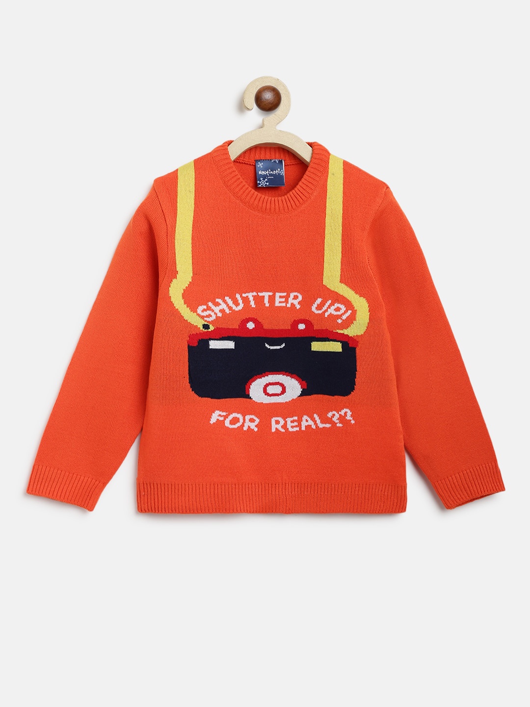 

Nauti Nati Boys Typography Printed Acrylic Pullover Sweater, Orange