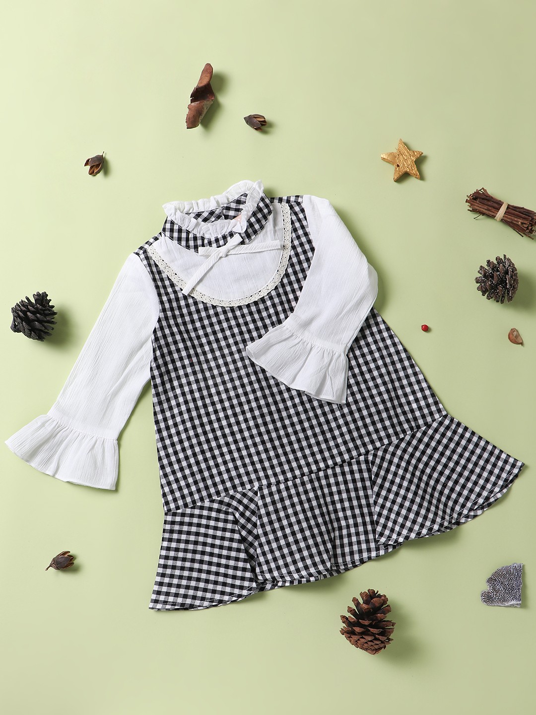 

Nauti Nati Girls Cotton Checked A-Line Dress, Black