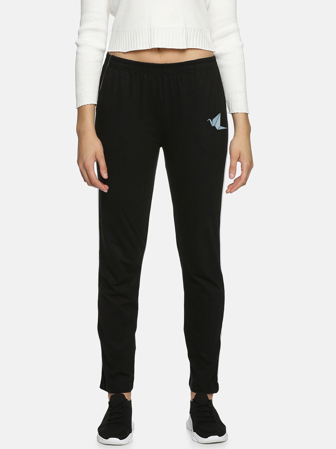 

NOT YET by us Women Printed Cotton Track Pants, Black