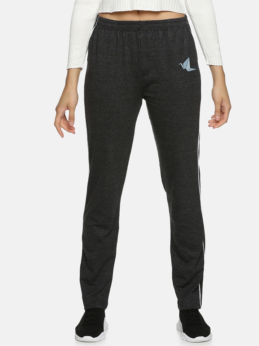 

NOT YET by us Women Printed Cotton Track Pants, Charcoal