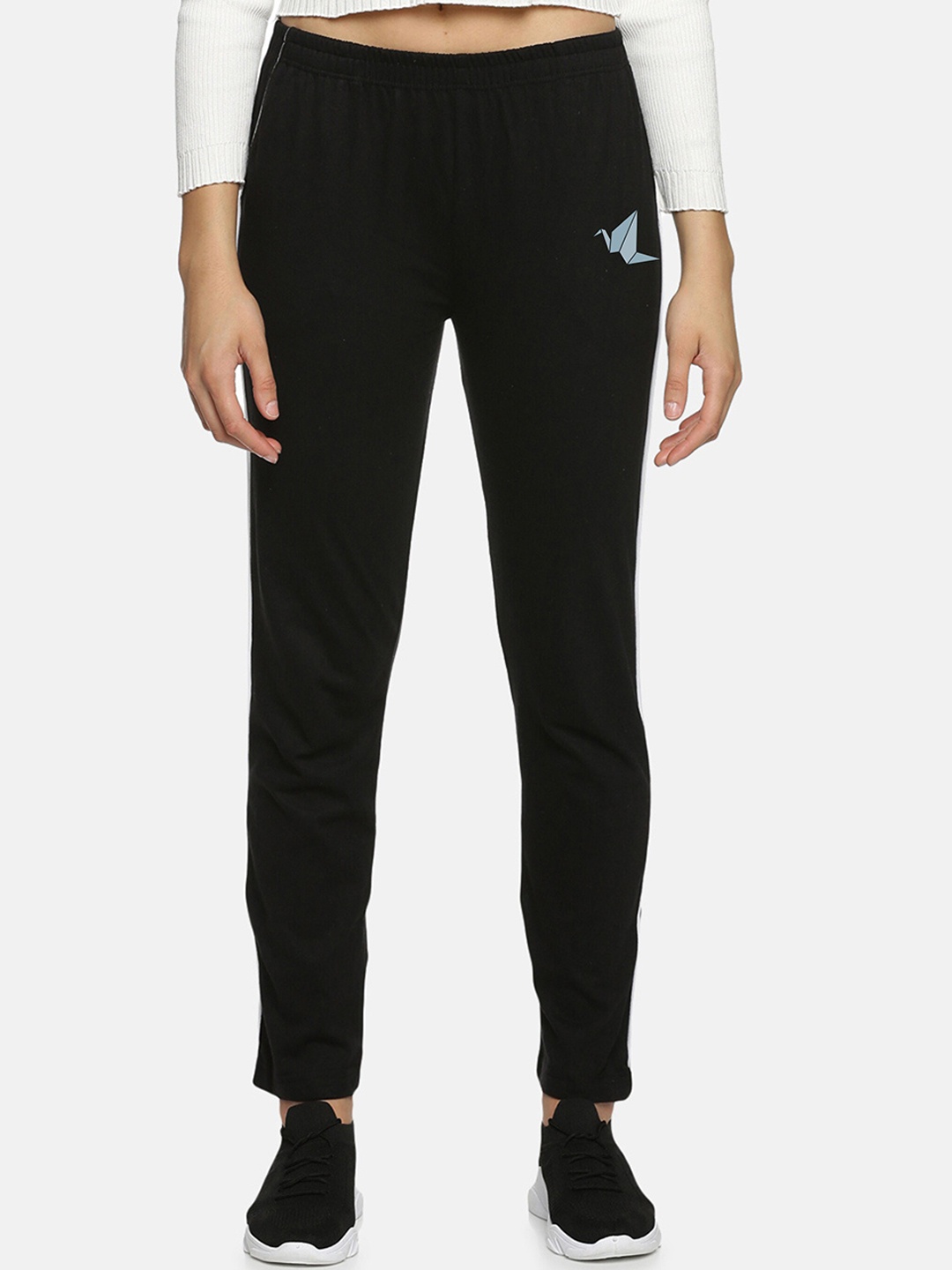 

NOT YET by us Women Printed Cotton Track Pants, Black