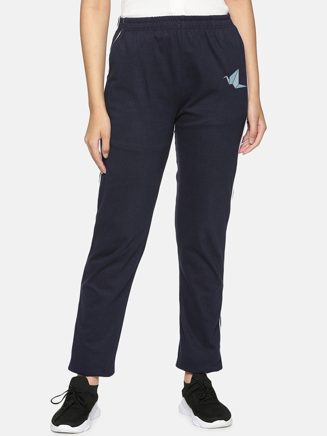 

NOT YET by us Women Printed Cotton Track Pants, Navy blue