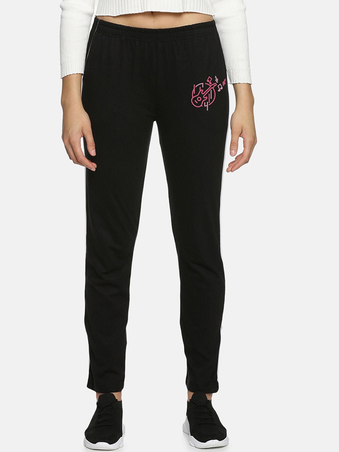 

NOT YET by us Women Printed Cotton Track Pants, Black