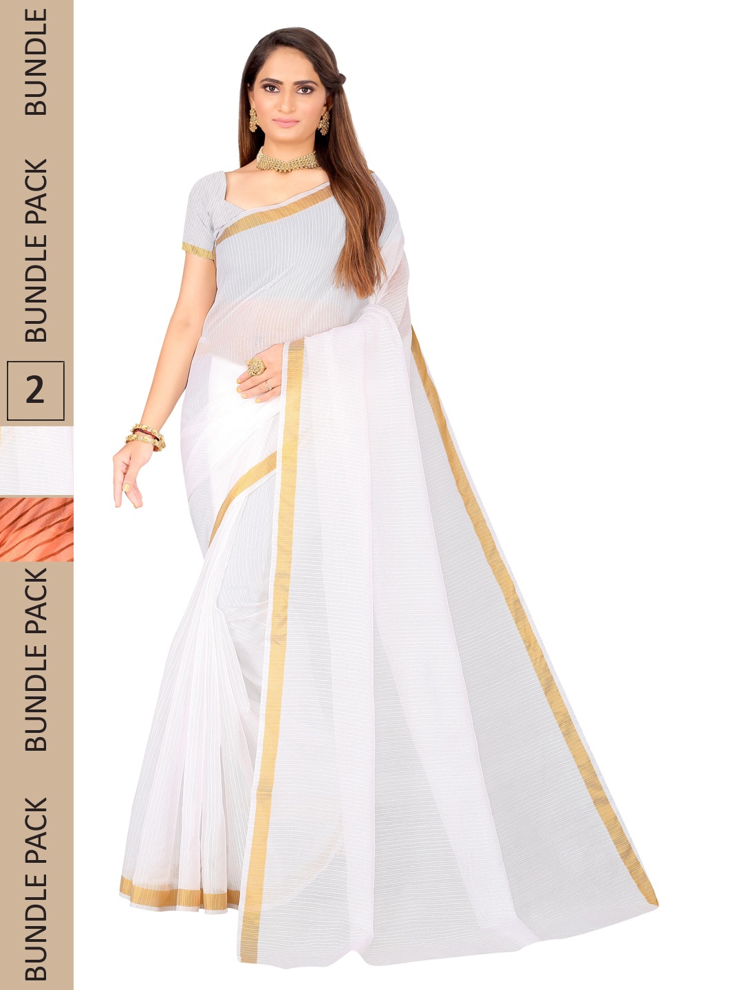 

KALINI Pack Of 2 Printed Striped Ilkal Saree, White