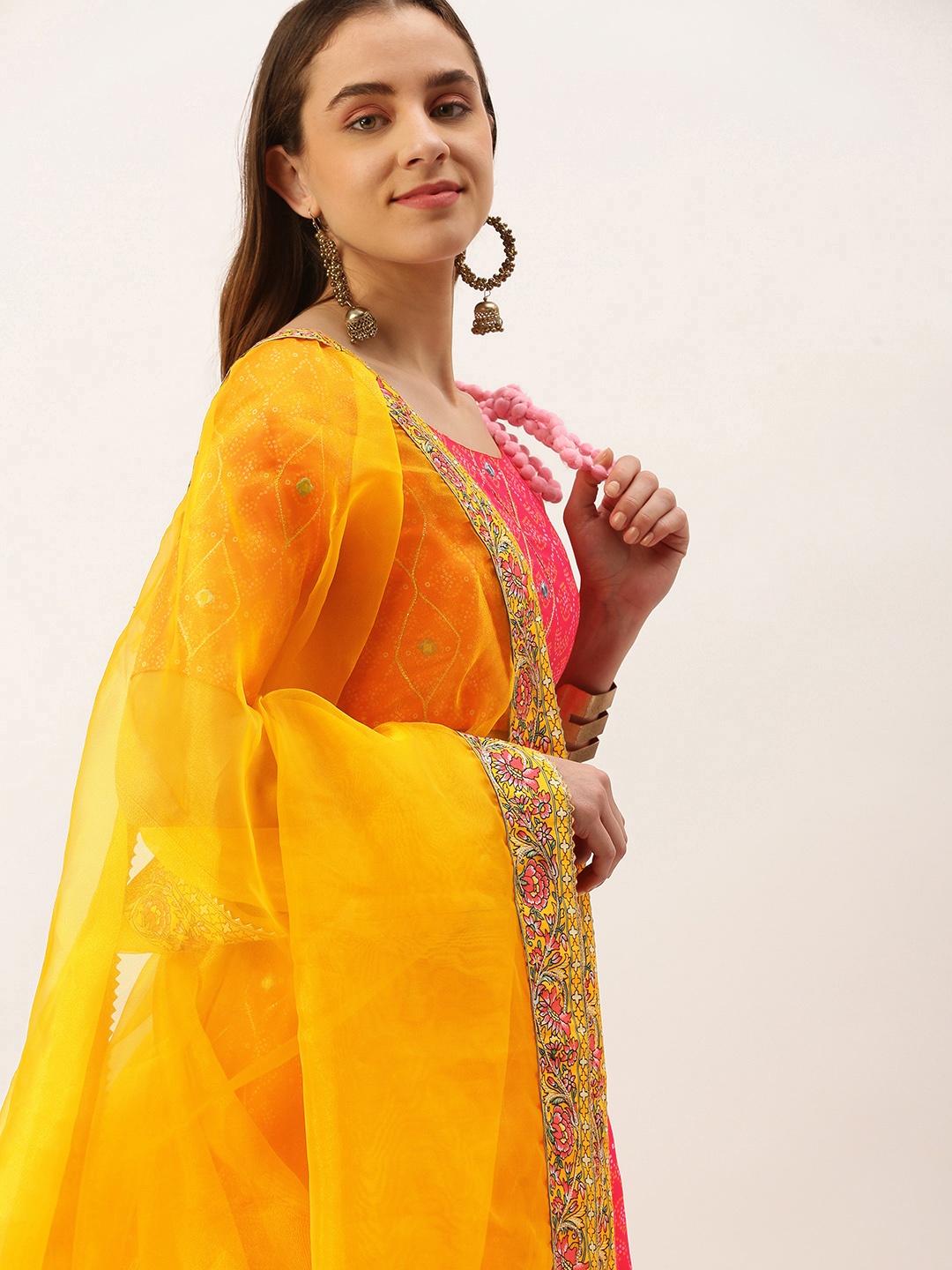 

LOOKNBOOK ART Vaishali Silk With Printed & Real Mirror Work Lehenga Choli, Pink