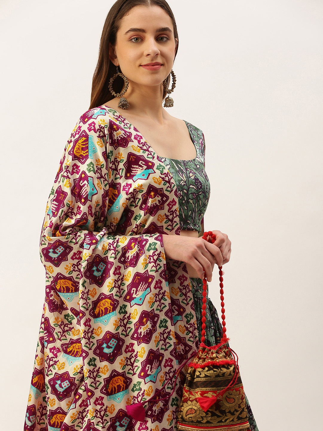 

LOOKNBOOK ART Model Silk (Gaji) With Digital Printed Lehenga Choli, Green