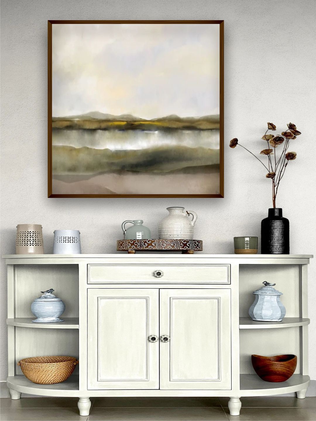 

The Art House Cream and Grey Abstract Painting Wall Art
