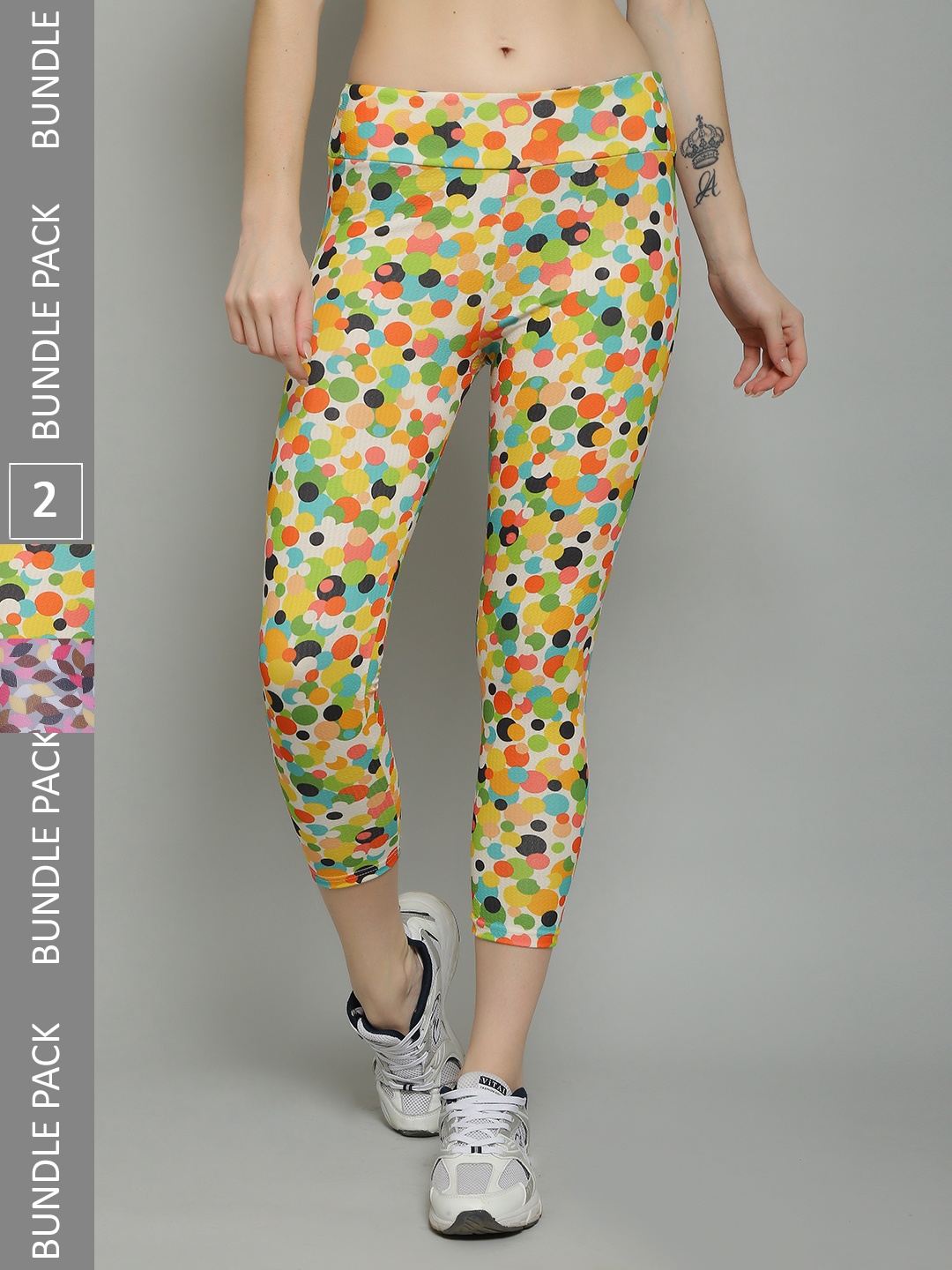 

N-Gal Women Pack Of 2 Printed Dry Fit Tights, Yellow