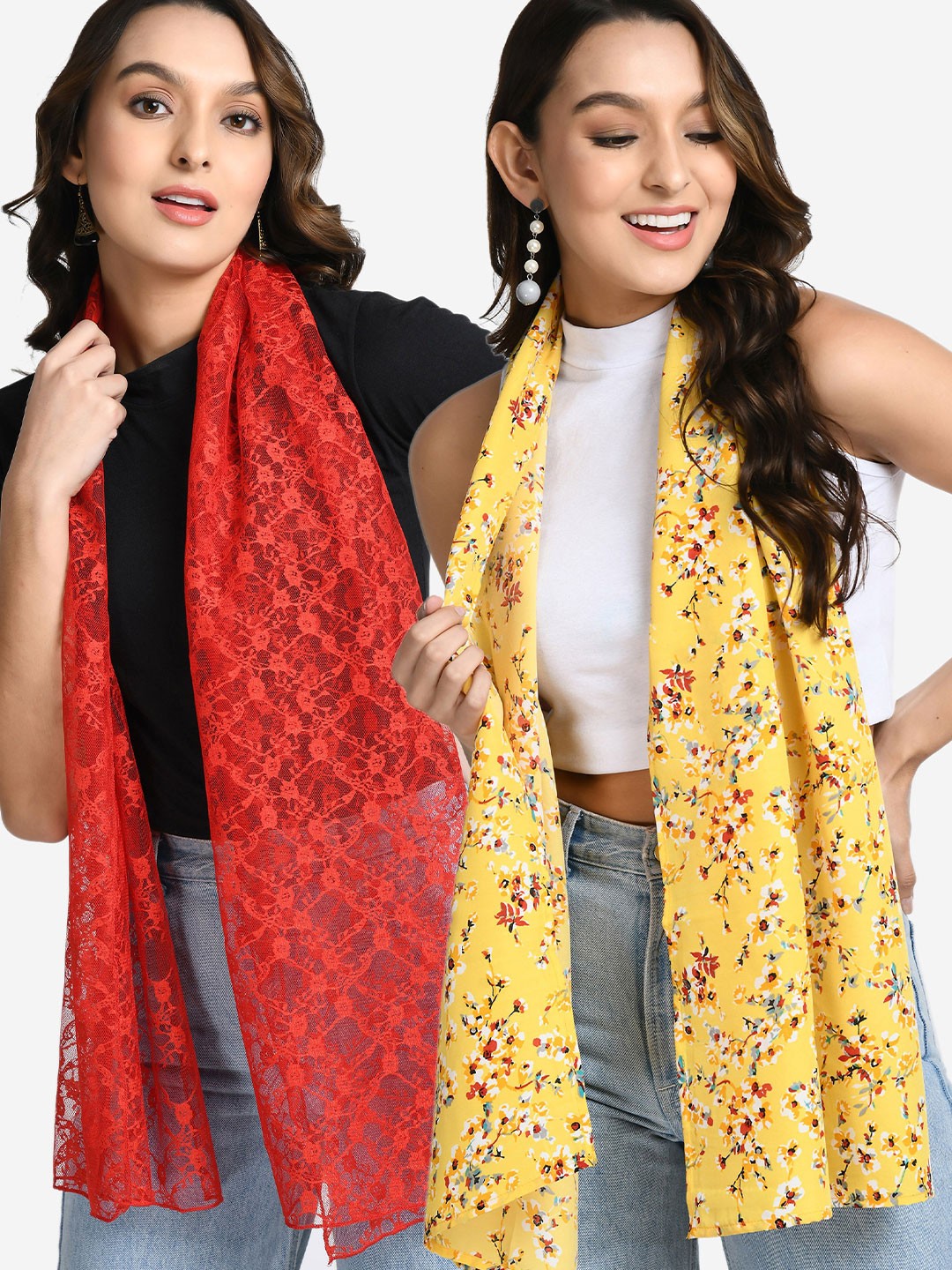 

V&M Women Pack of 2 Printed Scarf, Yellow