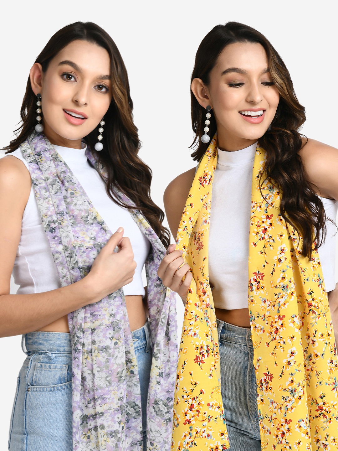 

V&M Women Pack of 2 Printed Scarf, Yellow
