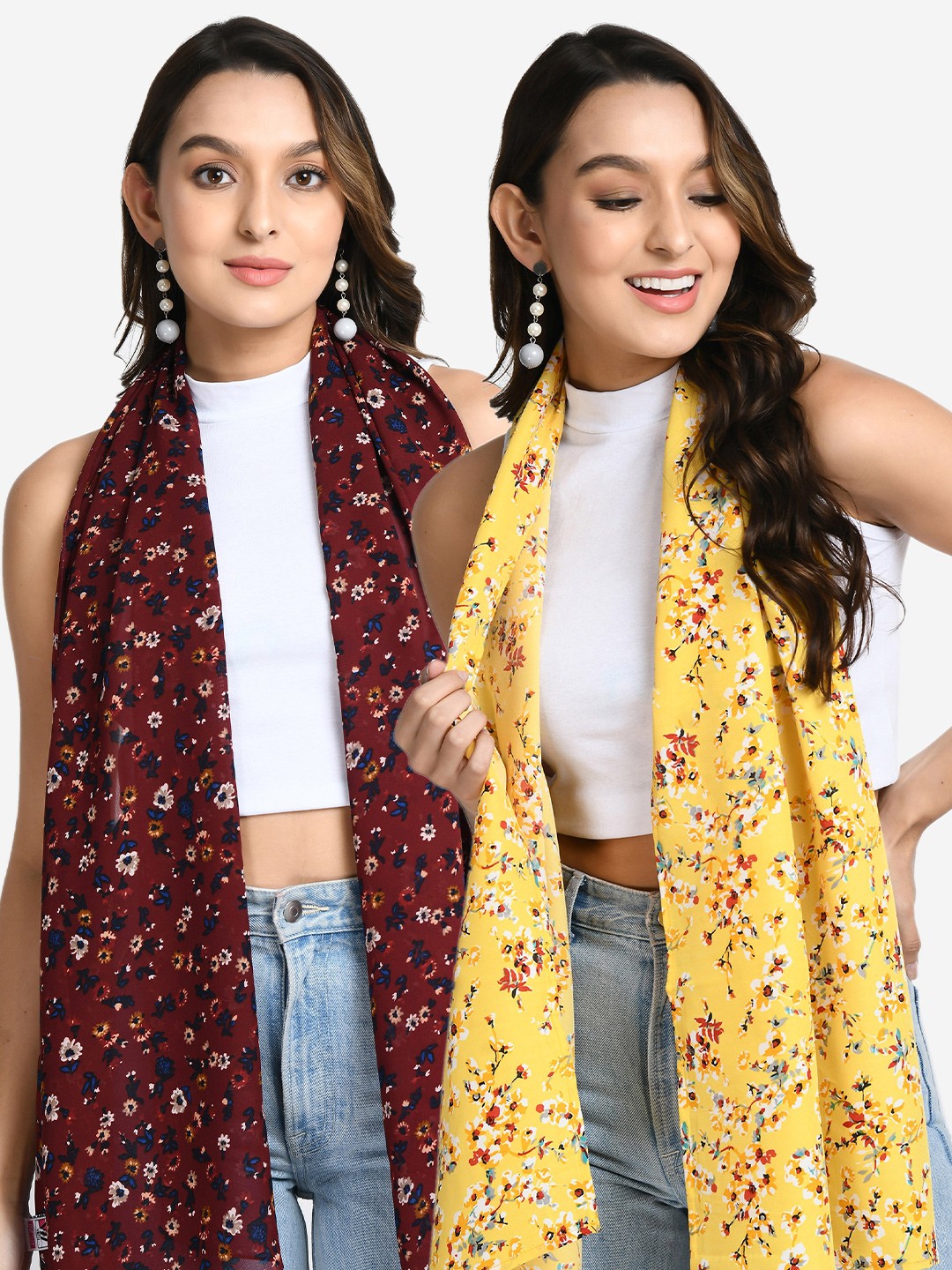 

V&M Women Pack of 2 Printed Scarf, Yellow