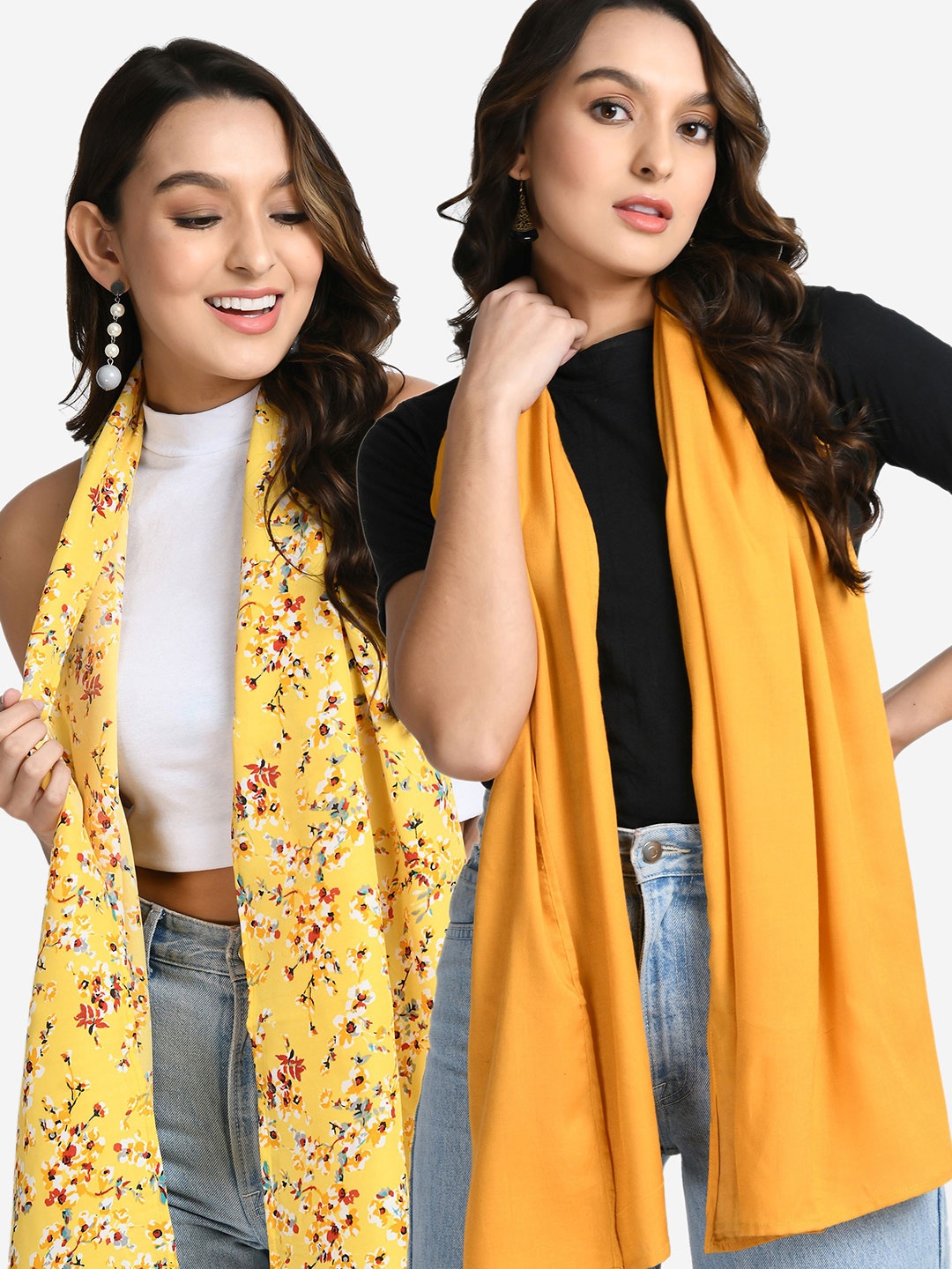 

V&M Women Pack of 2 Printed Scarf, Yellow
