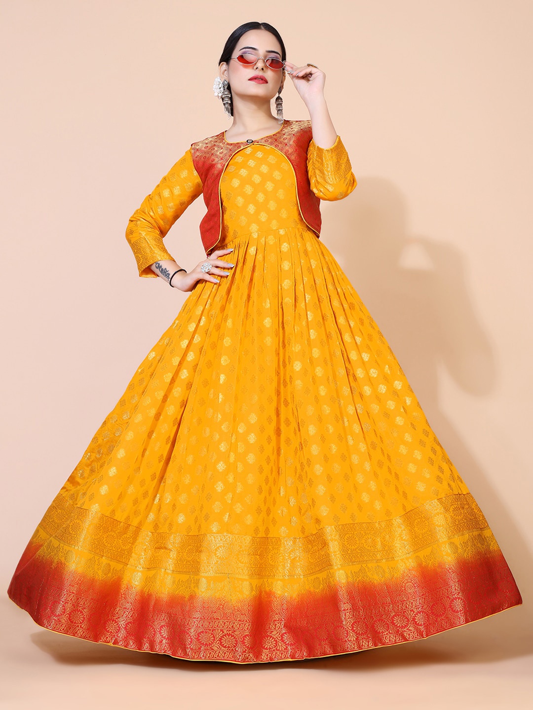 

PRENEA Floral Jacquard Ethnic Maxi Dress, Yellow