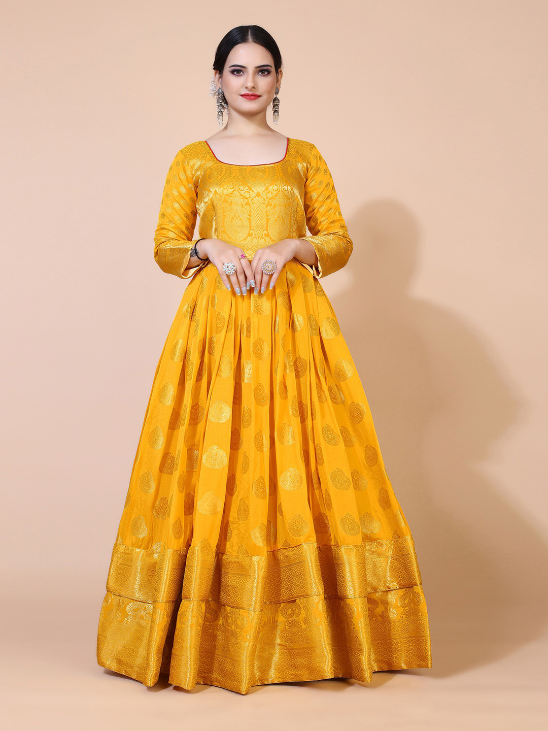 

PRENEA Ethnic Motifs Jacquard Ethnic Maxi Dress, Yellow