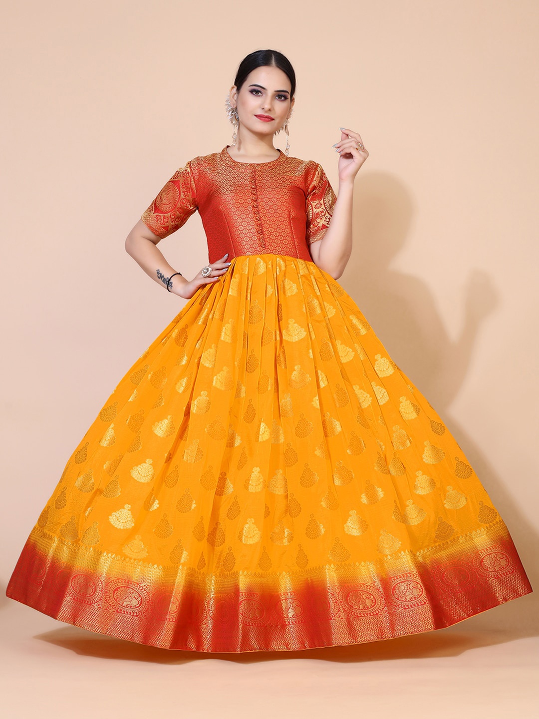 

PRENEA Ethnic Motifs Jacquard Ethnic Maxi Dress, Yellow