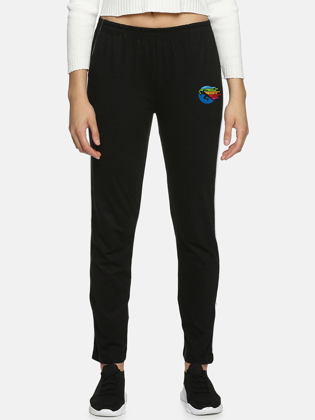 

NOT YET by us Women Printed Cotton Track Pants, Black