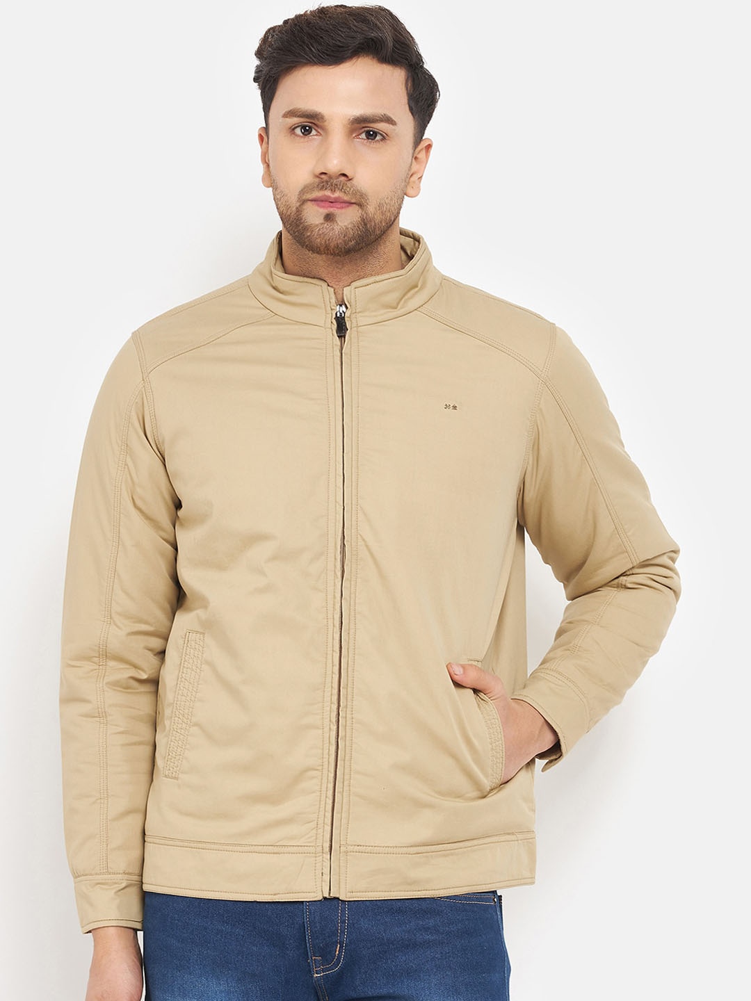 

Okane Men Cream-Coloured Lightweight Open Front Jacket