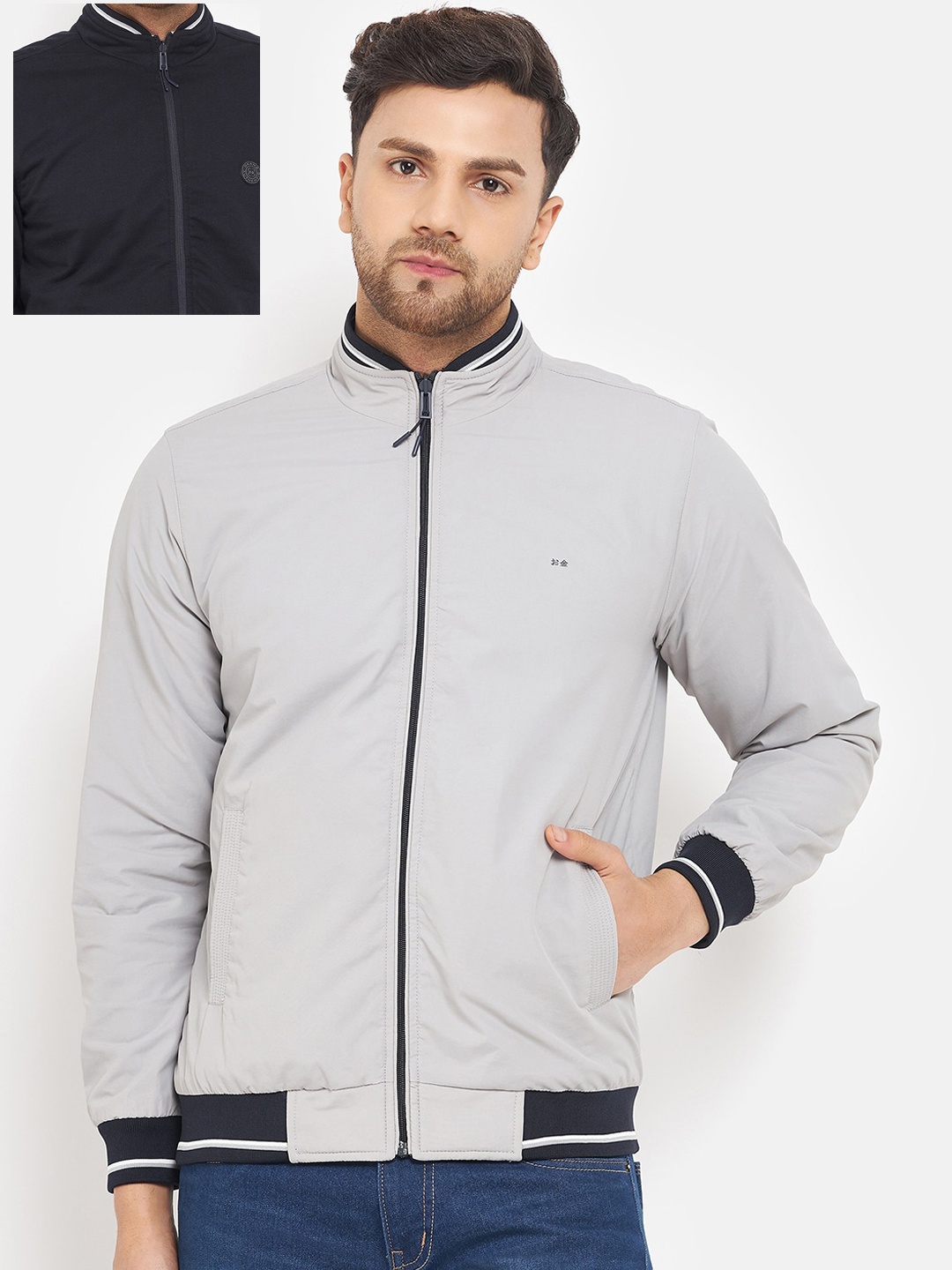 

Okane Men Reversible Bomber Jacket, Grey