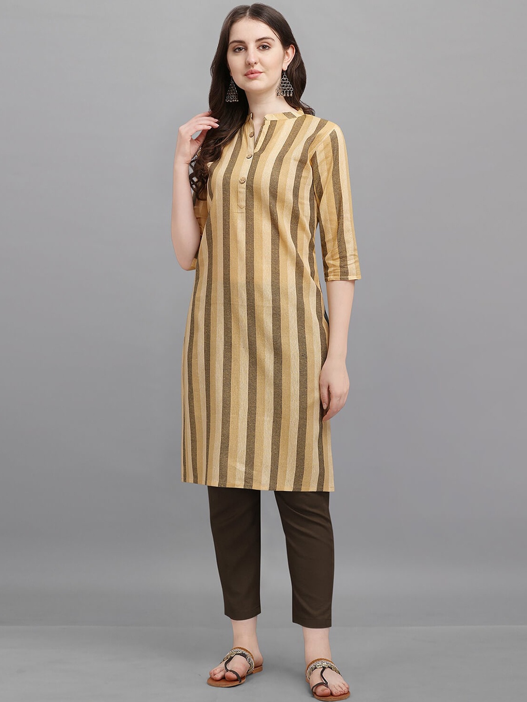 

KALINI Women Striped Printed Kurta, Yellow