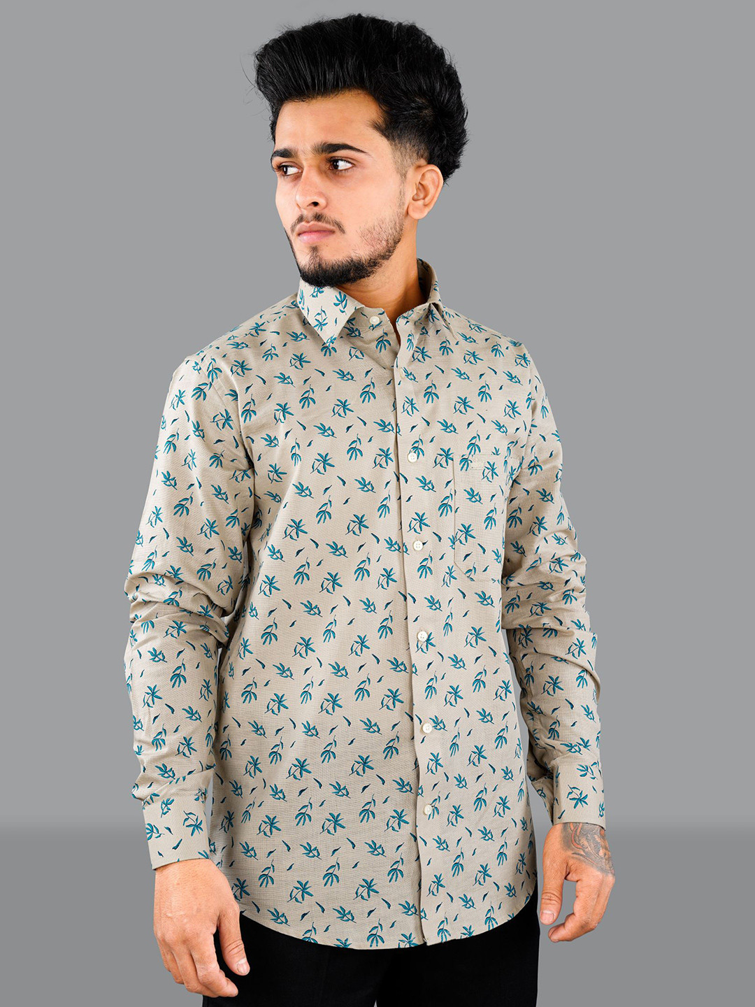 

FRENCH CROWN Men Floral Printed Casual Shirt, Beige