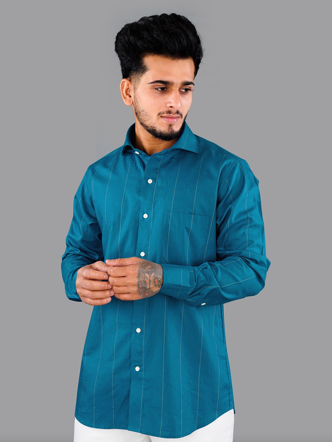 

FRENCH CROWN Men Casual Cotton Shirt, Teal