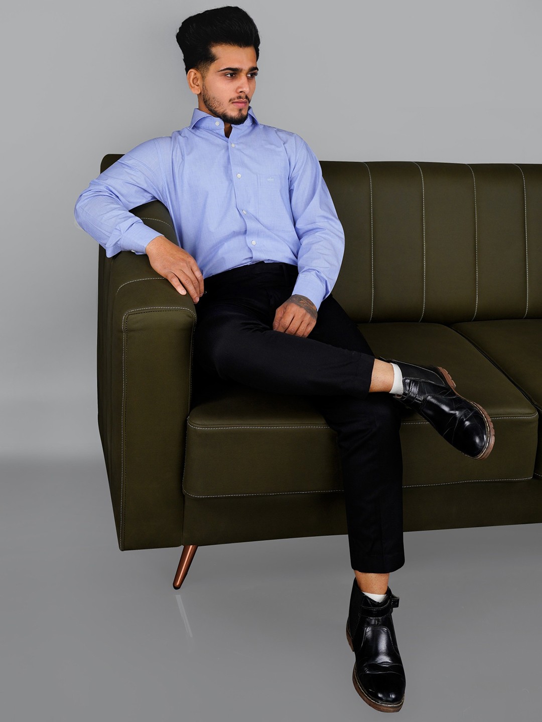 

FRENCH CROWN Men Formal Cotton Shirt, Blue