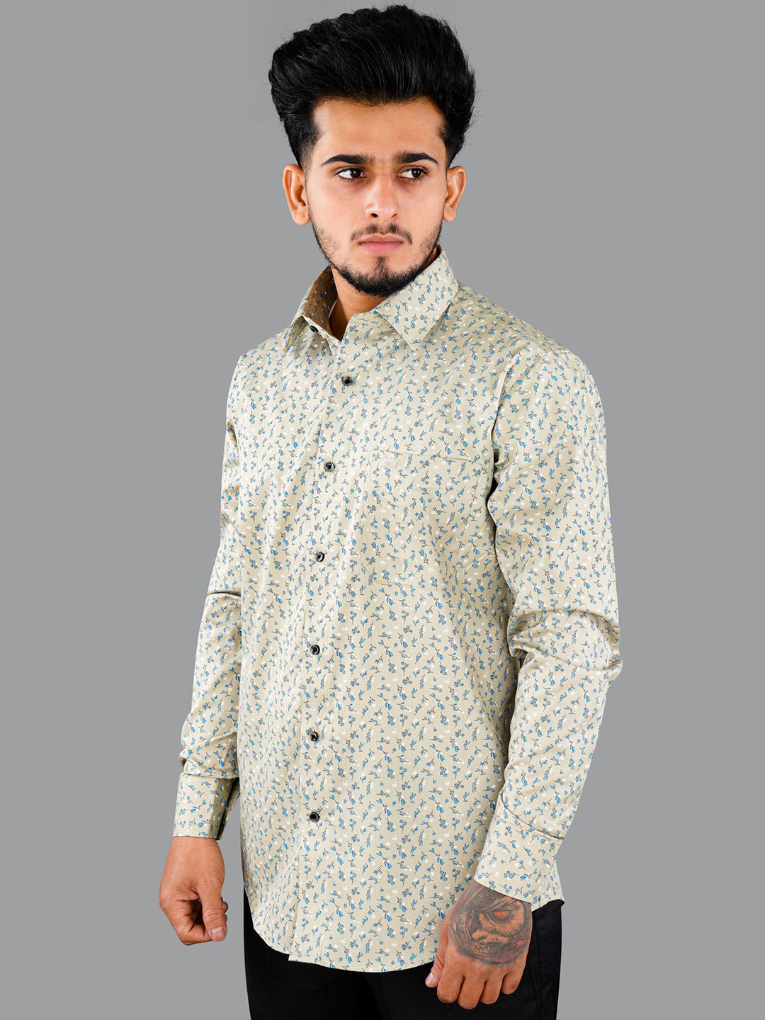 

FRENCH CROWN Men Floral Printed Formal Cotton Shirt, Grey