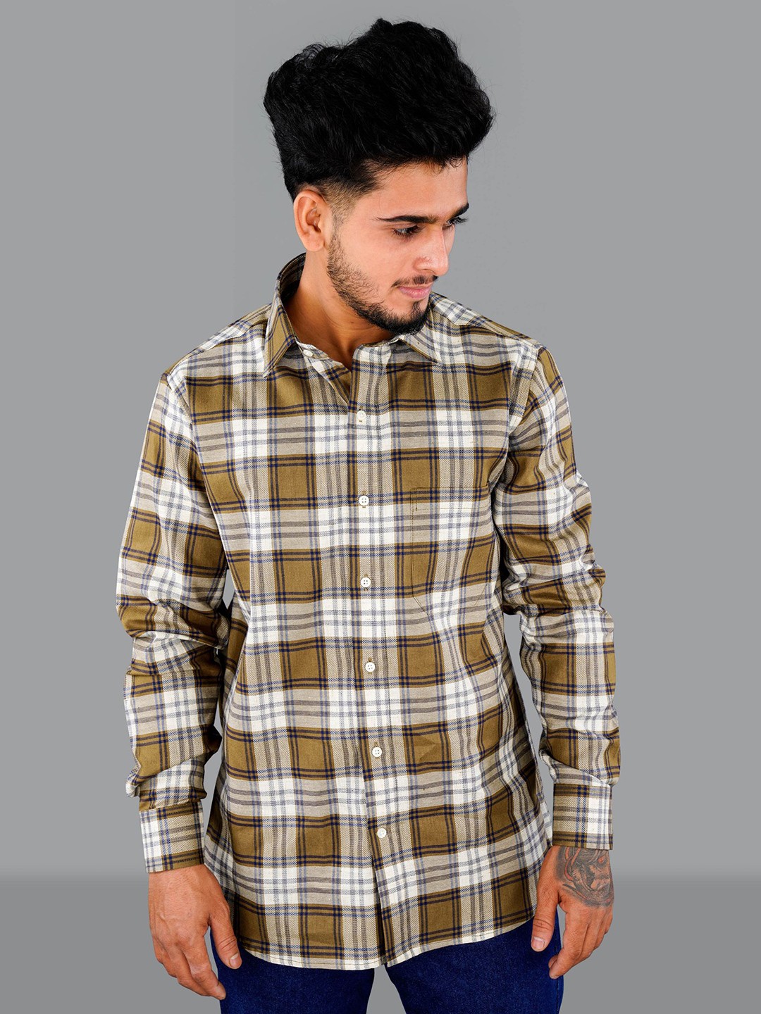 

FRENCH CROWN Men Checked Formal Cotton Shirt, Brown