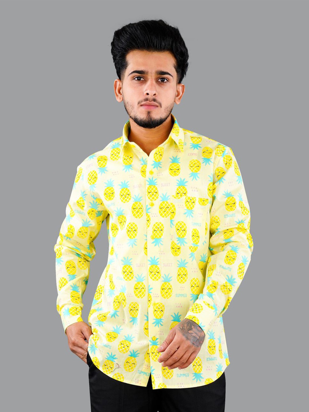 

FRENCH CROWN Men Printed Casual Cotton Shirt, Yellow