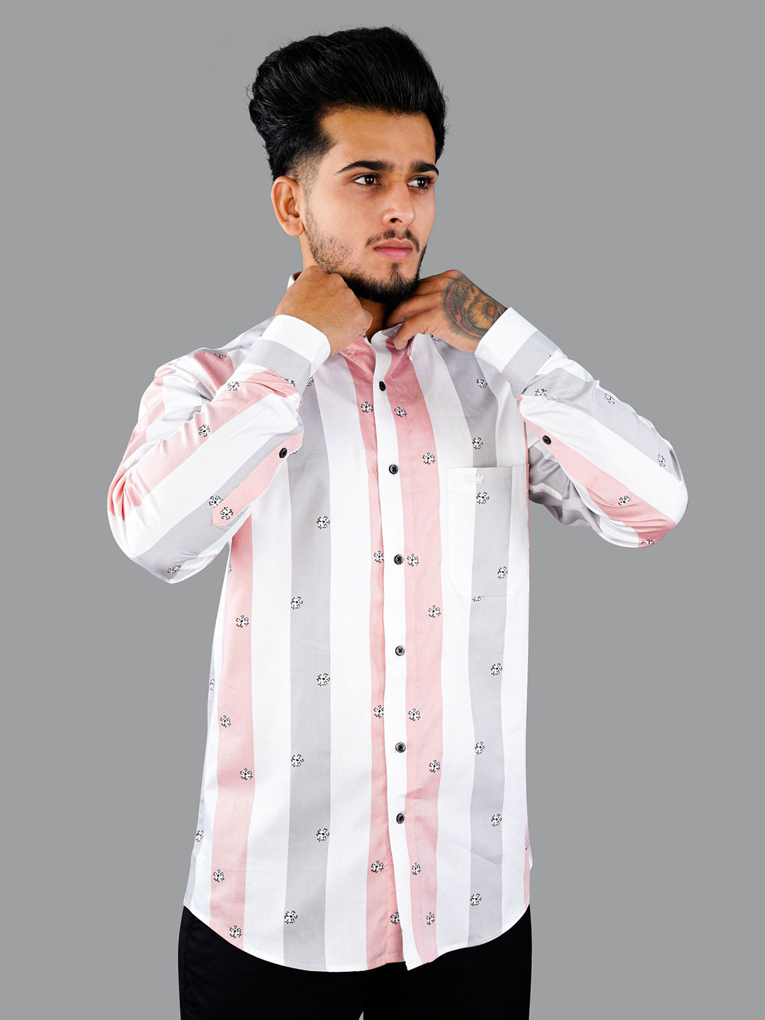 

FRENCH CROWN Men Floral Printed Casual Cotton Shirt, White