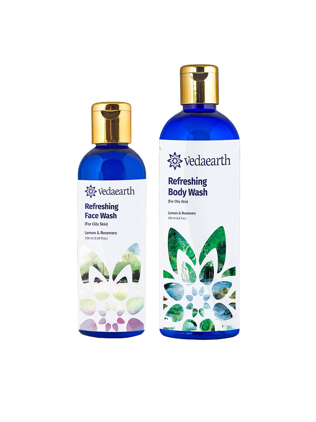 

VEDAEARTH Pack of 2 Face Wash & Body Wash Rosemary & Lemon Skin Care Gift Set, Blue