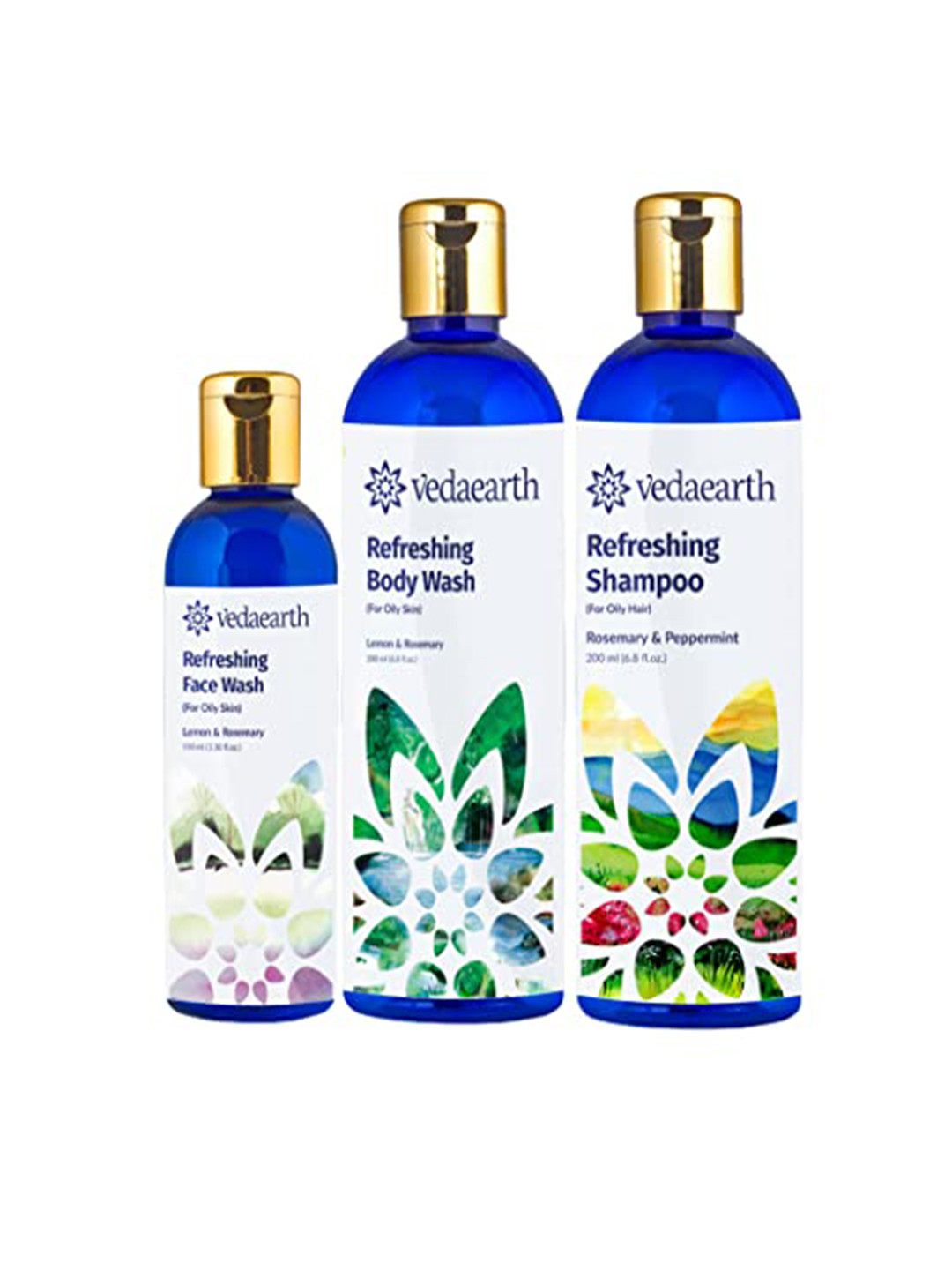 

VEDAEARTH Pack of 3 Face Wash, Shampoo & Body Wash Skin Care Gift Set, Blue