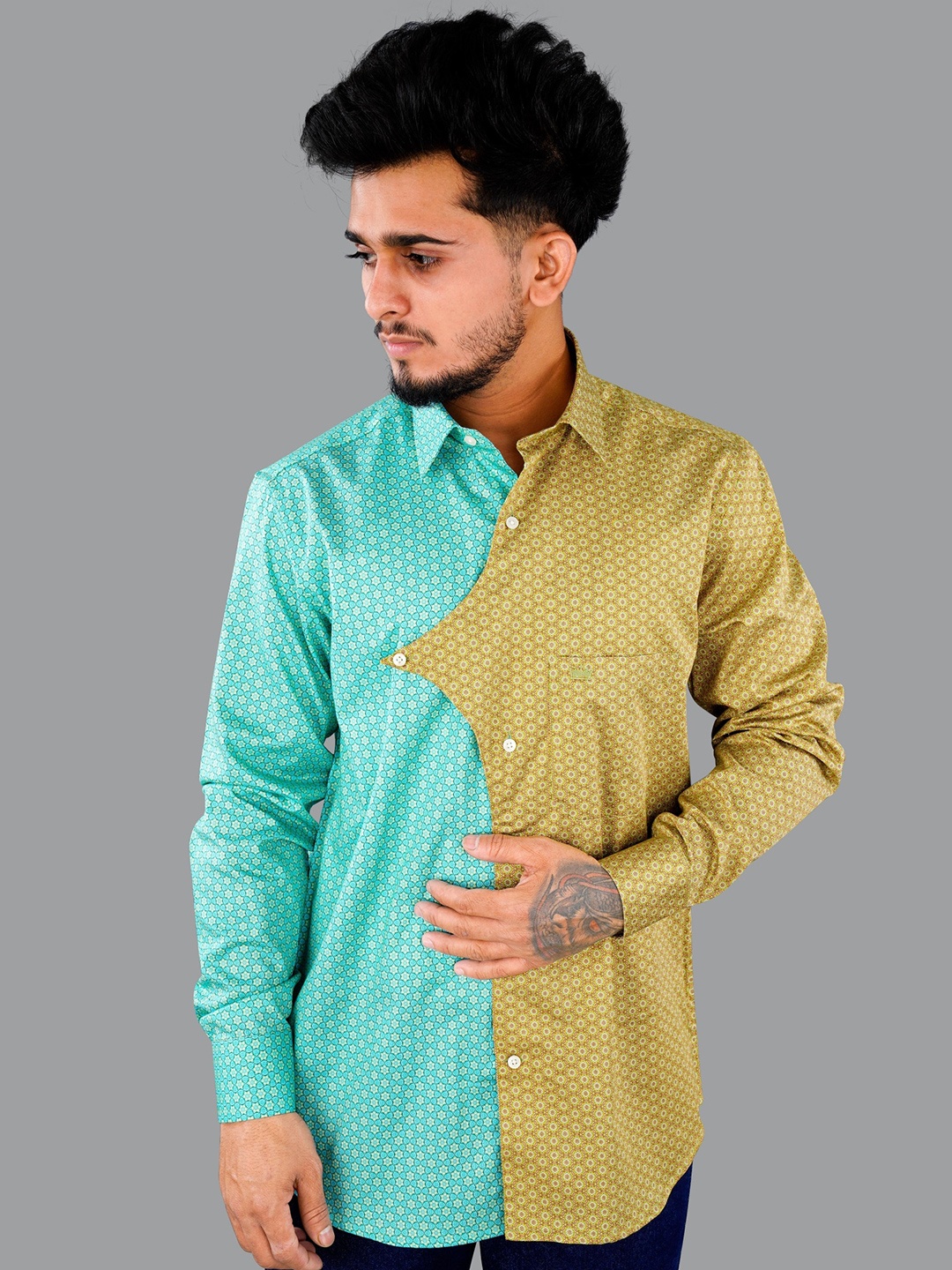 

FRENCH CROWN Men Printed Casual Cotton Shirt, Blue