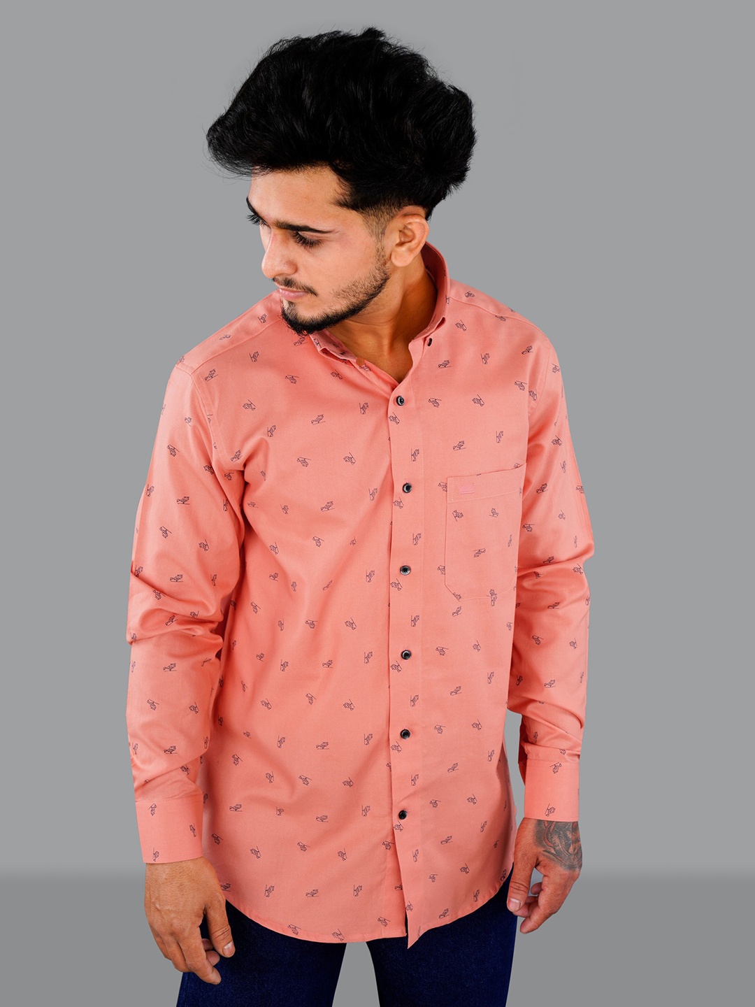 

FRENCH CROWN Men Printed Casual Cotton Shirt, Pink