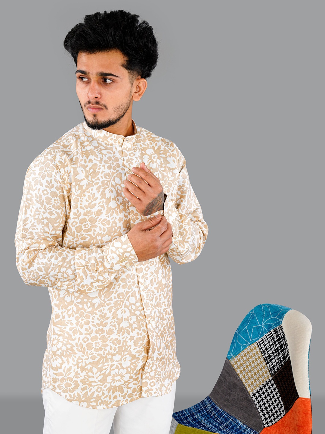 

FRENCH CROWN Men Floral Printed Casual Shirt, Brown