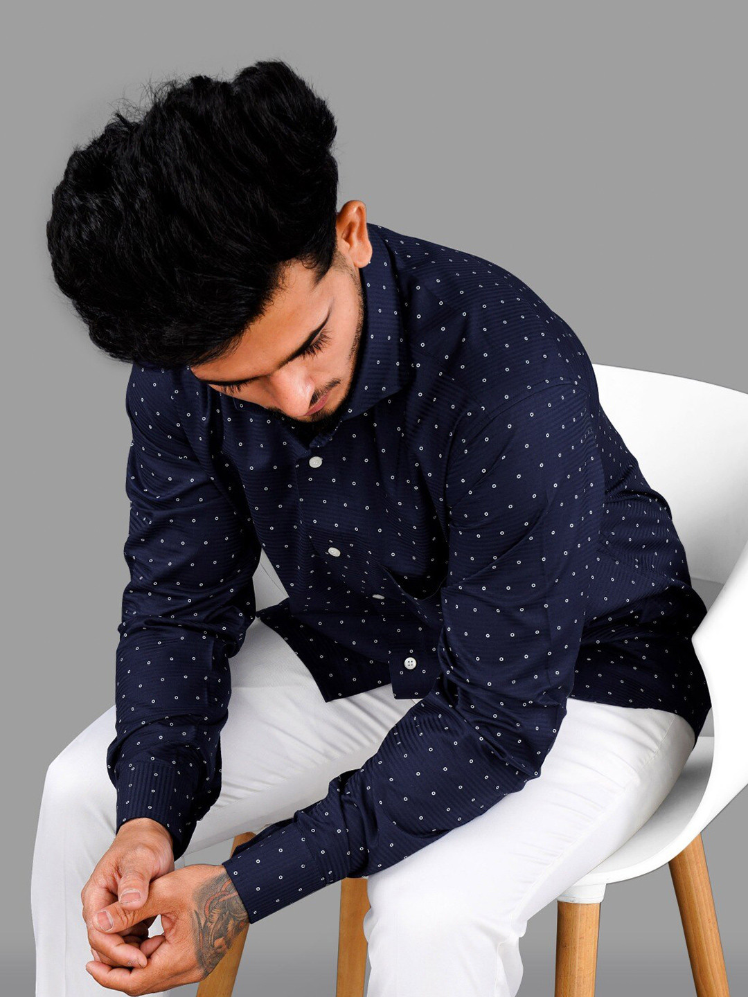 

FRENCH CROWN Men Printed Casual Cotton Shirt, Navy blue